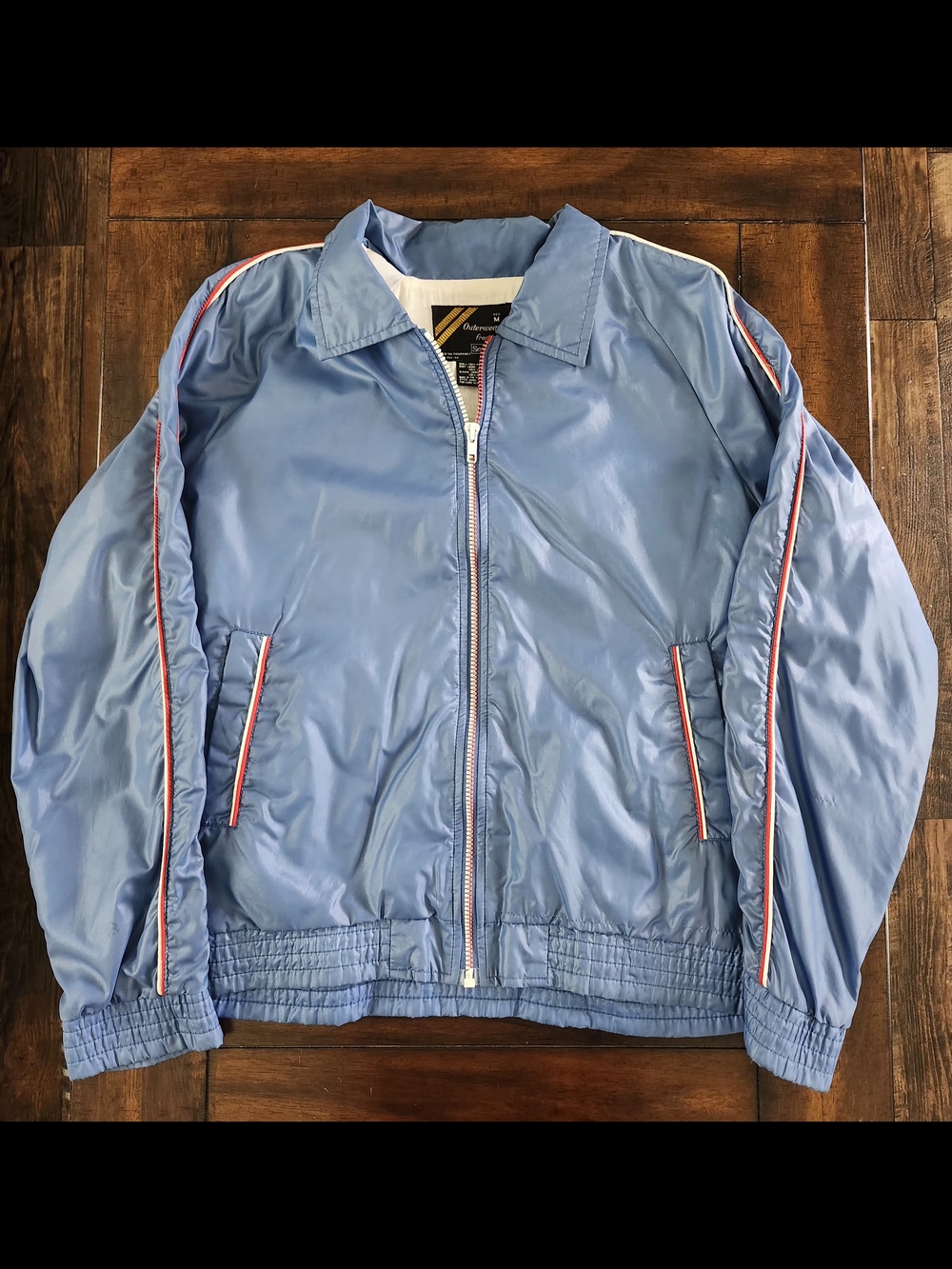 Sears Light Blue Jacket 1970's Vintage with Red-Trim Zipper